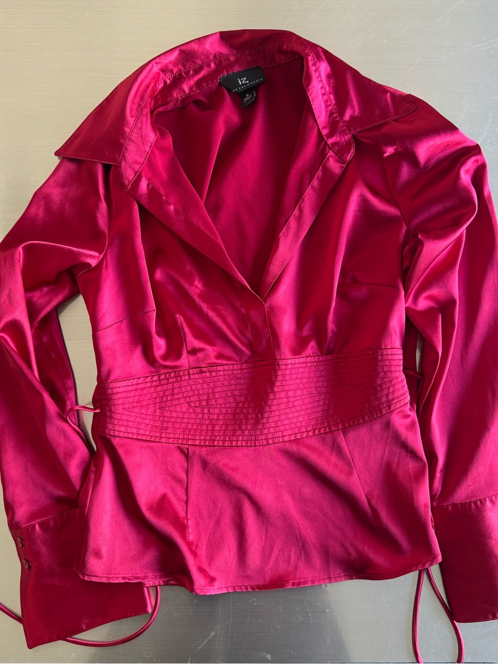 IC COLLECTION Women's Fuchsia Satin-Effect Waist-Detail Blazer